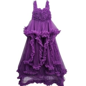 Nwot Purple Ruffle Tulle Heart Bodice,Cascades In Waterful Ruffled Train Gown